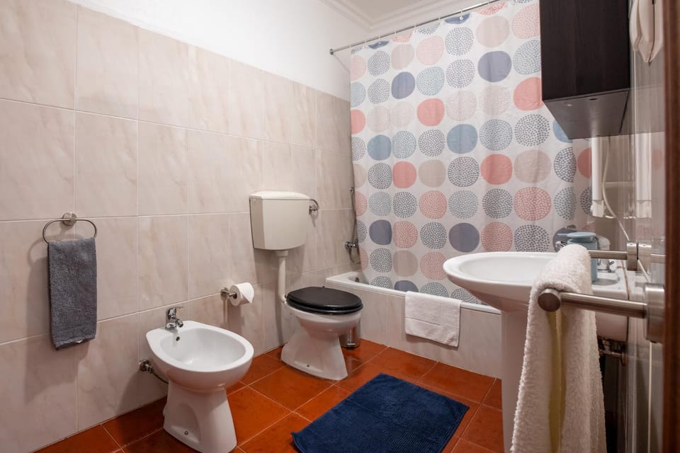 Toilet, Bathroom, hair dryier, towels