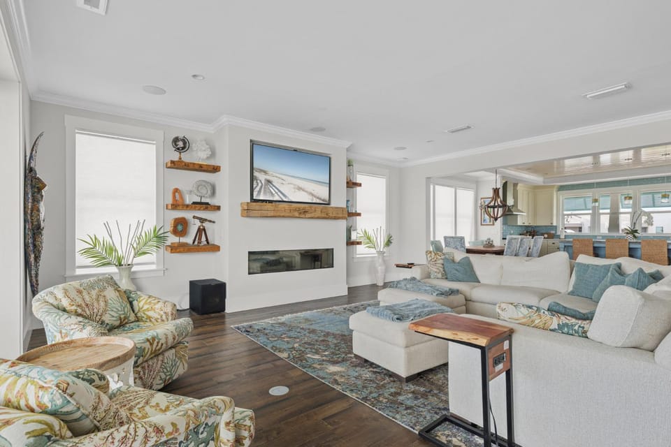 Living room, Seating area, fireplace, furniture, kitchen