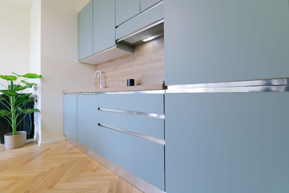 Kitchen or kitchenette, stove