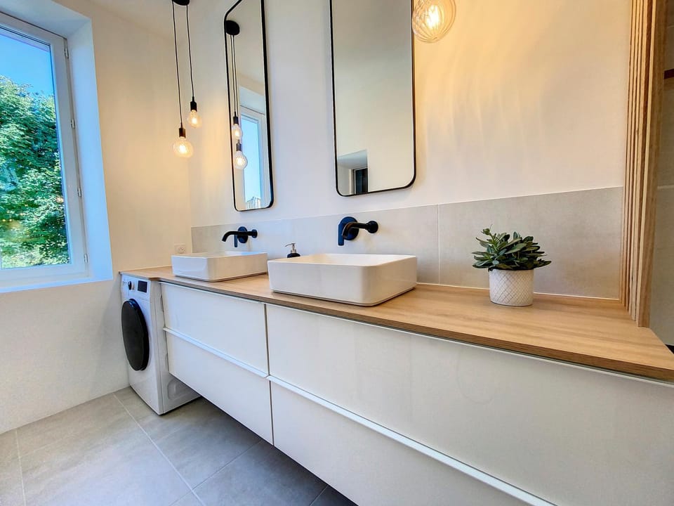 Bathroom, washing machine, dryer