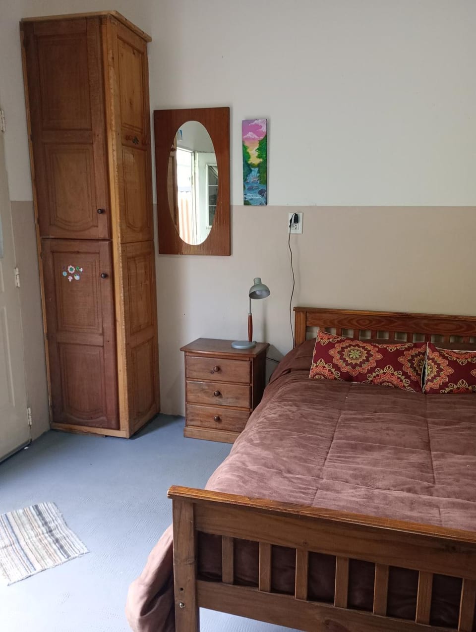 Bed, wardrobe