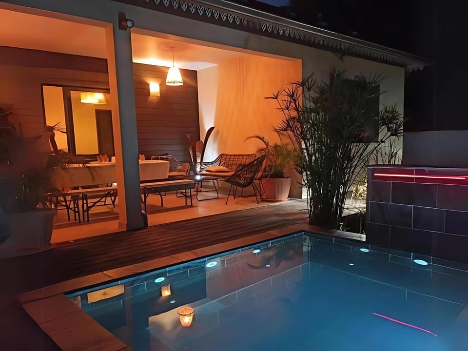 Night, Pool view, Swimming pool