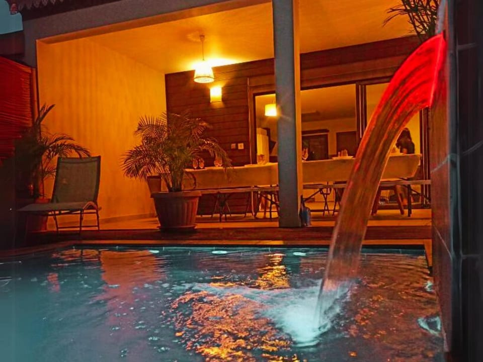 Patio, Night, Swimming pool