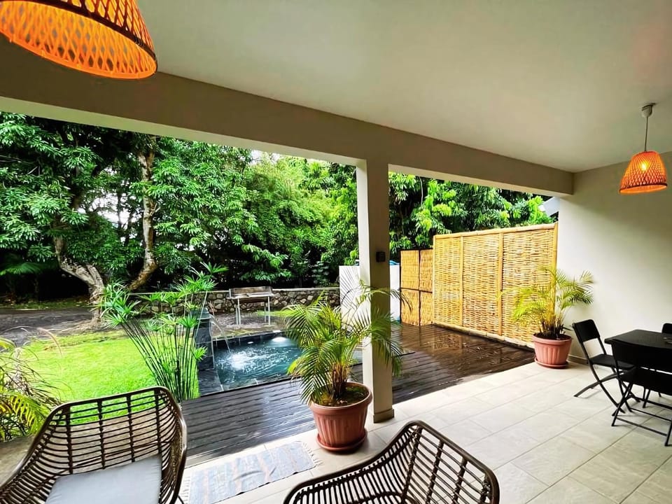 Property building, Natural landscape, Dining area, Pool view