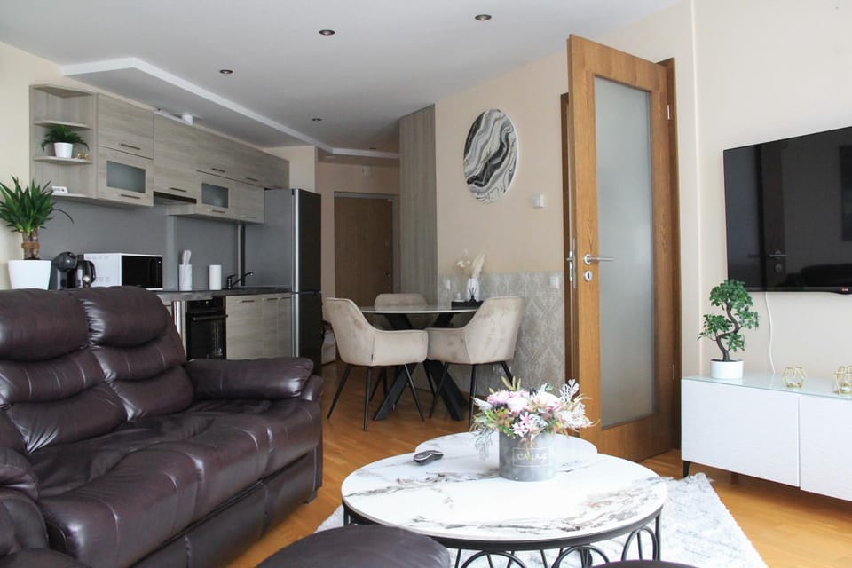 Communal lounge/ TV room, TV and multimedia, Kitchen or kitchenette, Living room, Seating area, Dining area, Evening entertainment, oven, air conditioner