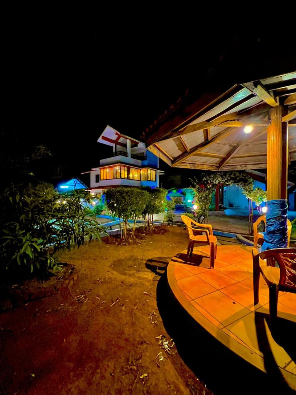 Patio, Night, Garden, Garden, Garden view, Pool view, Swimming pool
