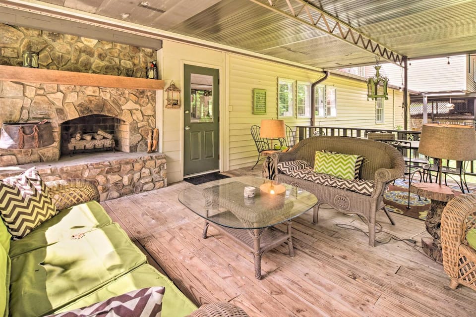 Deck with Fireplace Pet-Friendly Lake Lure Retreat House in Chimney Rock