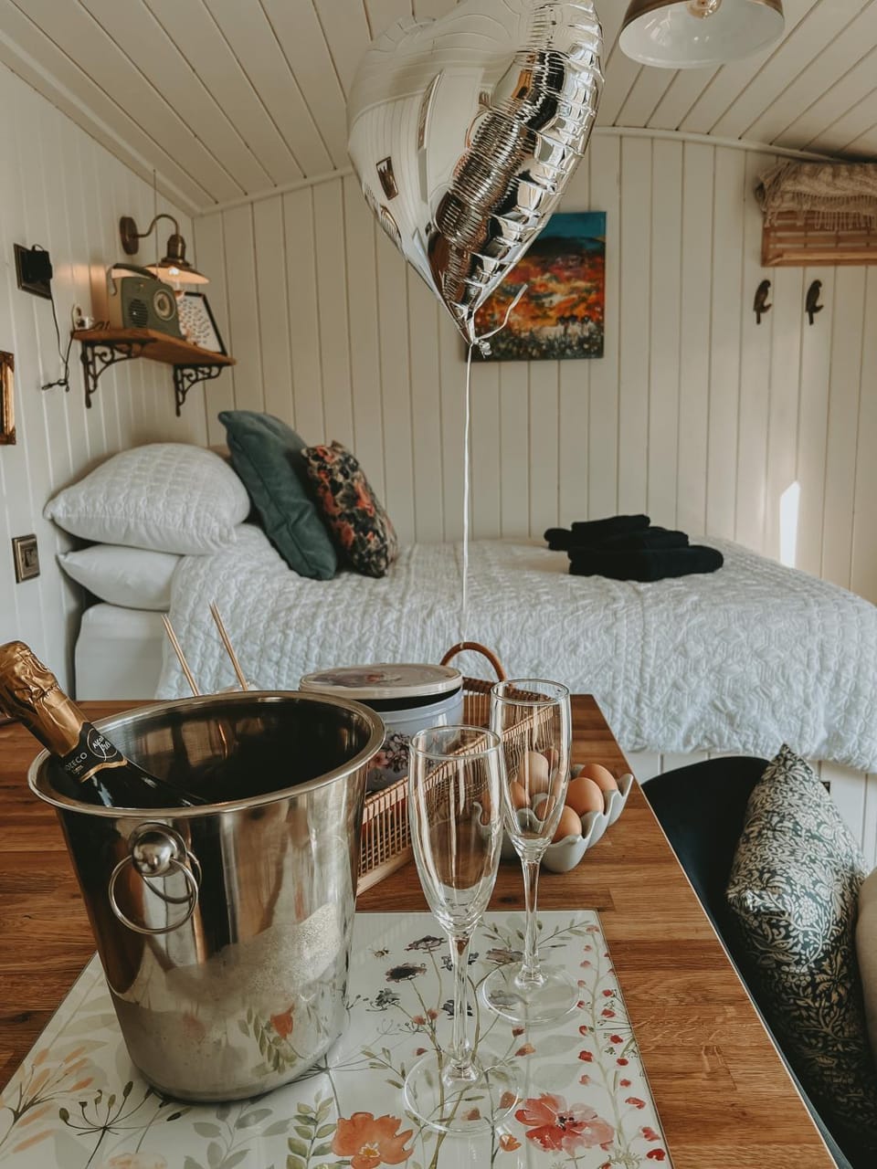 Black hut at Slieve Croob Glamping Chalet in Northern Ireland