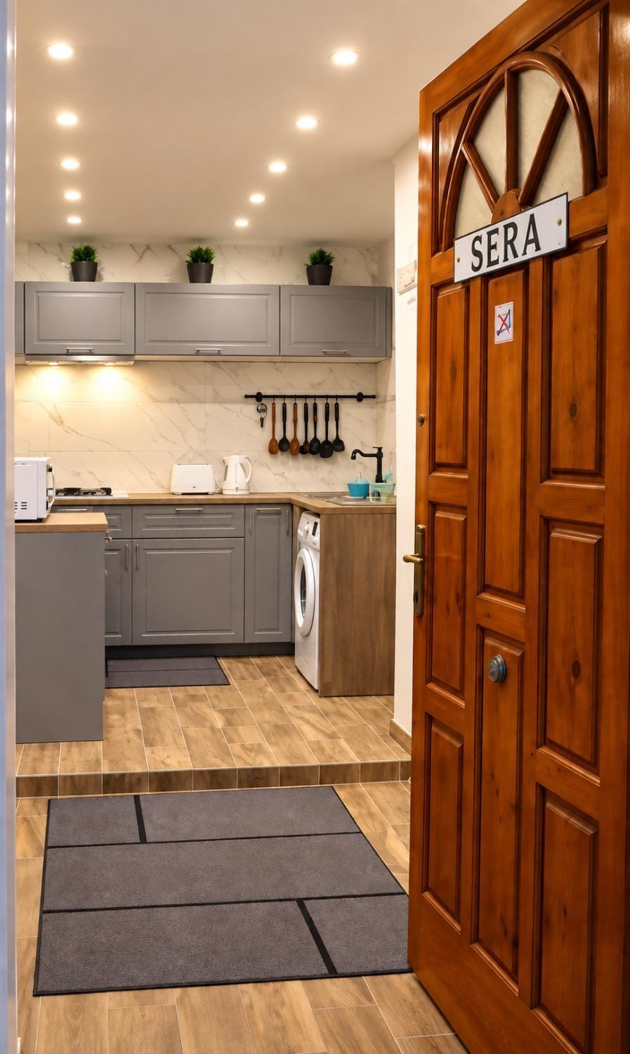 Kitchen or kitchenette, stove