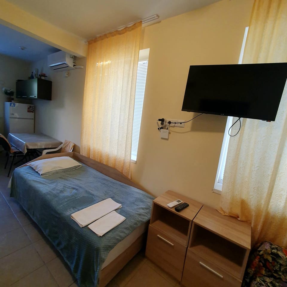 Communal lounge/ TV room, Bed, TV and multimedia, Photo of the whole room, Bedroom, towels, air conditioner