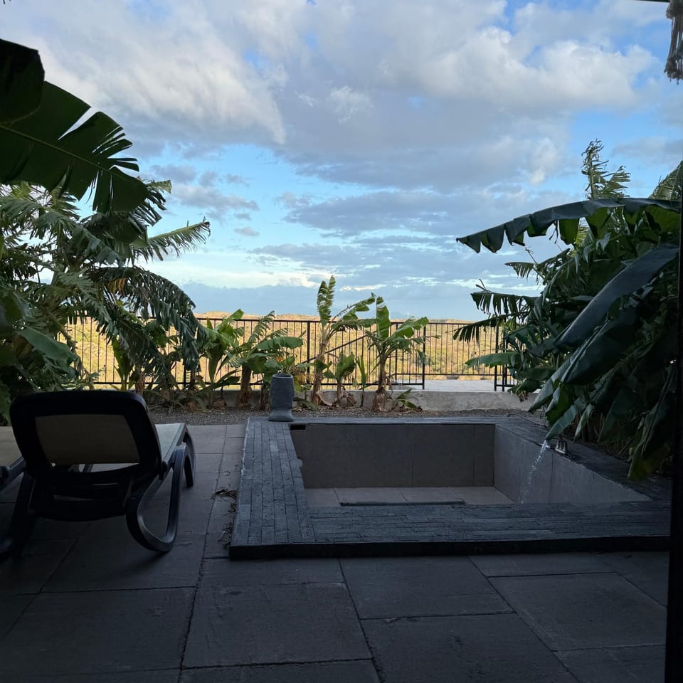 Patio, Day, Natural landscape, Garden, View (from property/room), Balcony/Terrace, Living room, Seating area, Garden view, Pool view, Swimming pool, sunbed