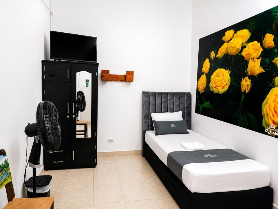 Bed, wardrobe