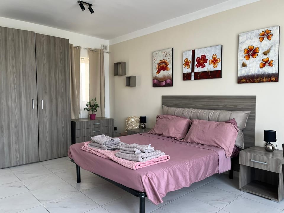 Bed, wardrobe
