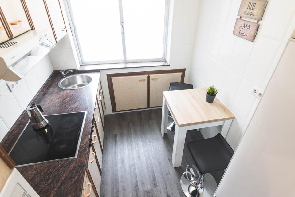 Kitchen or kitchenette, stove