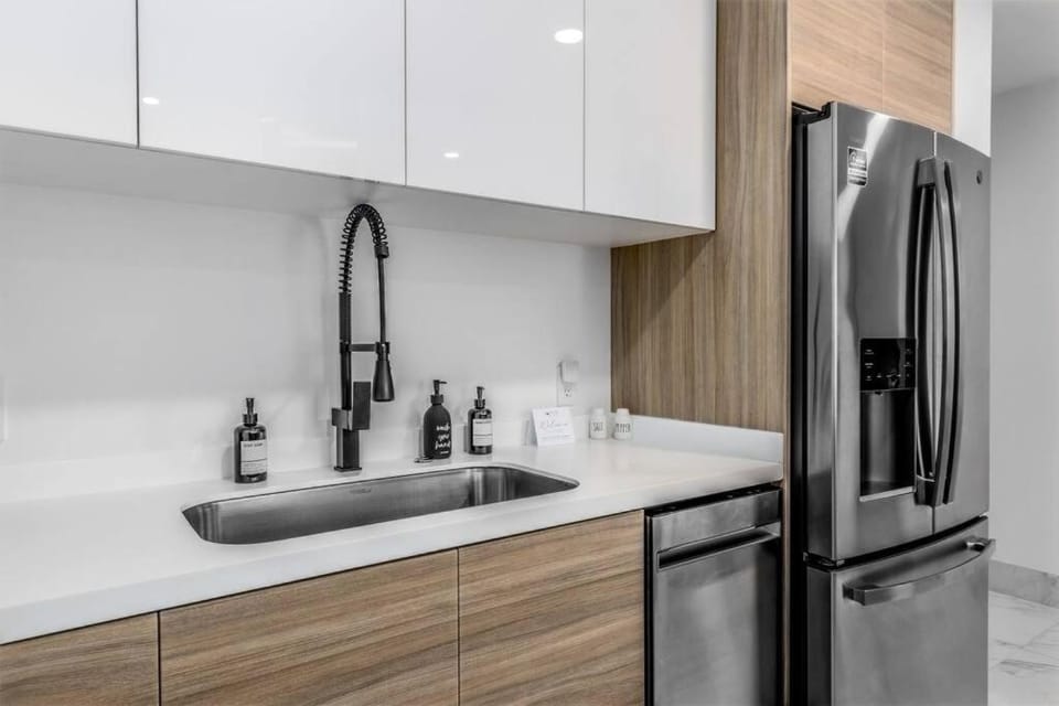 Kitchen or kitchenette, dishwasher, stove