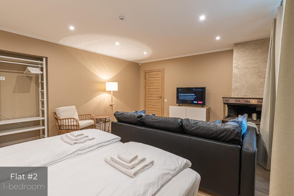 Bed, TV and multimedia, Living room, Photo of the whole room, Seating area, Bedroom
