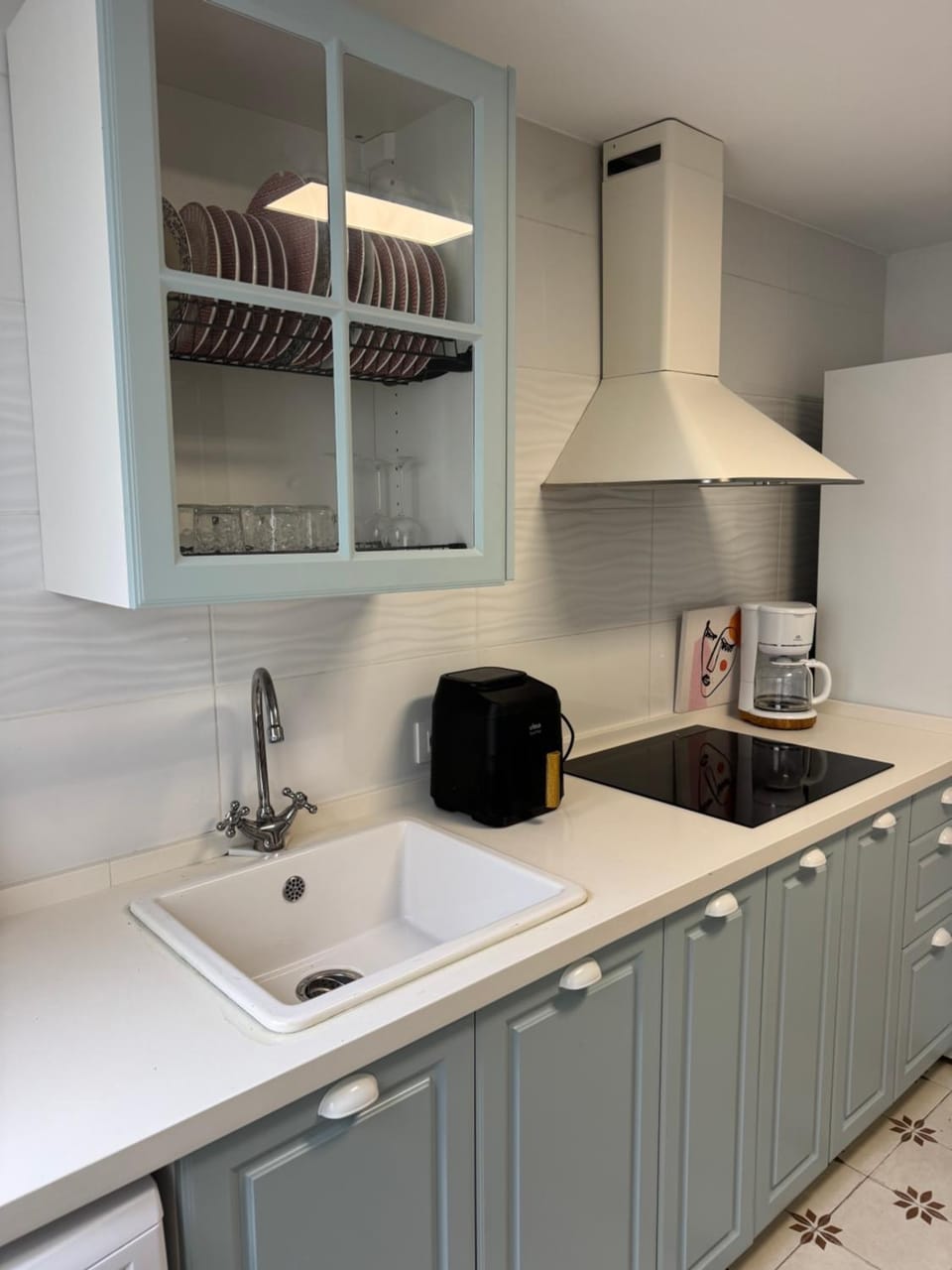 Kitchen or kitchenette, stove