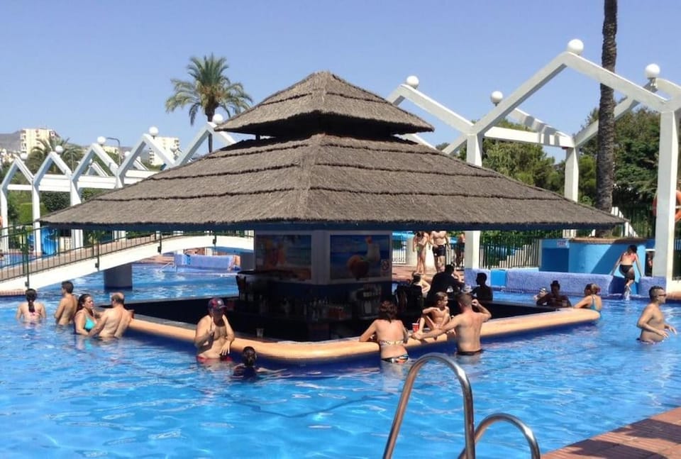 Pool view, group of guests