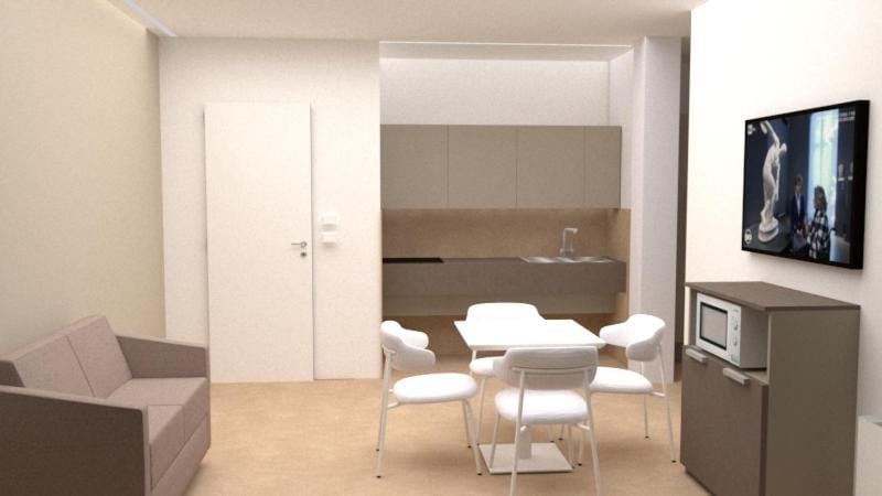 Kitchen or kitchenette, Living room, Dining area