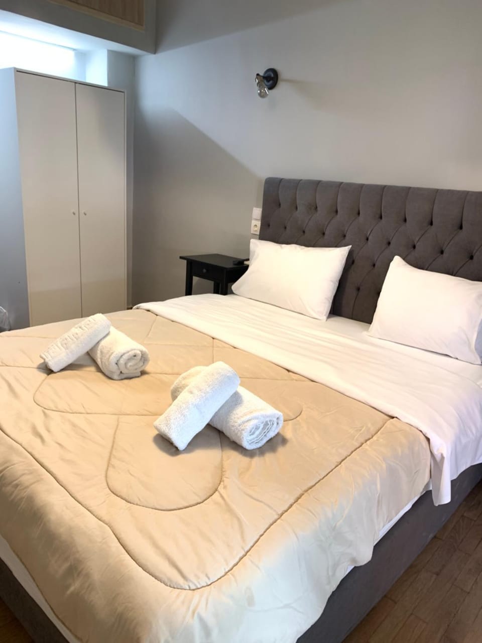 Bed, Photo of the whole room, Bedroom, towels, wardrobe