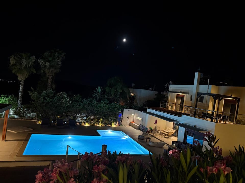 Property building, Night, Swimming pool