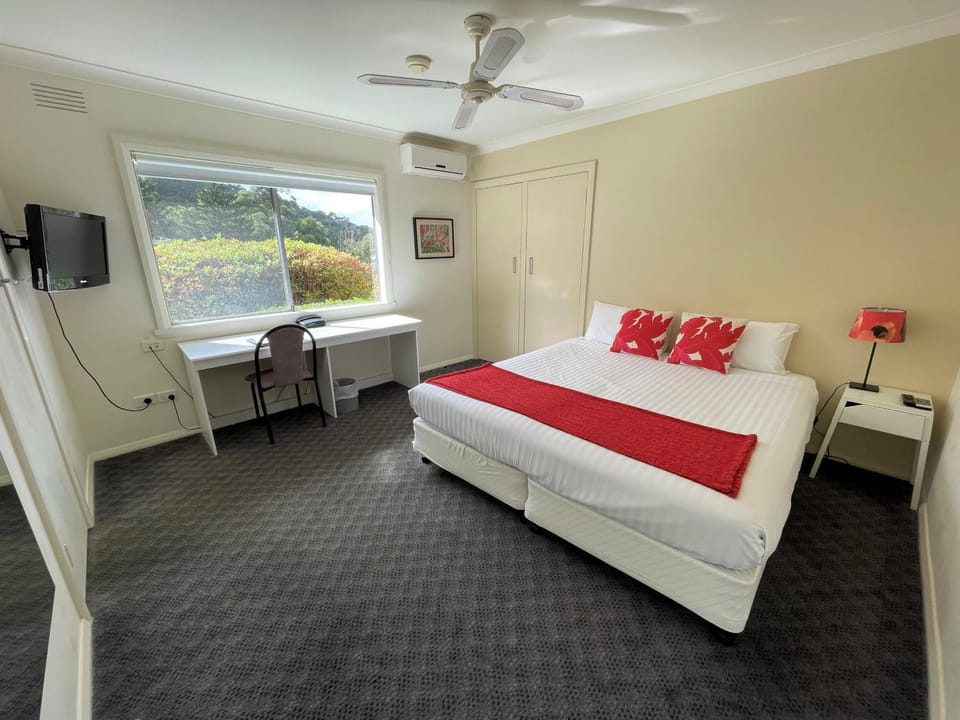 Bed, TV and multimedia, Bedroom, fireplace, hair dresser, air conditioner