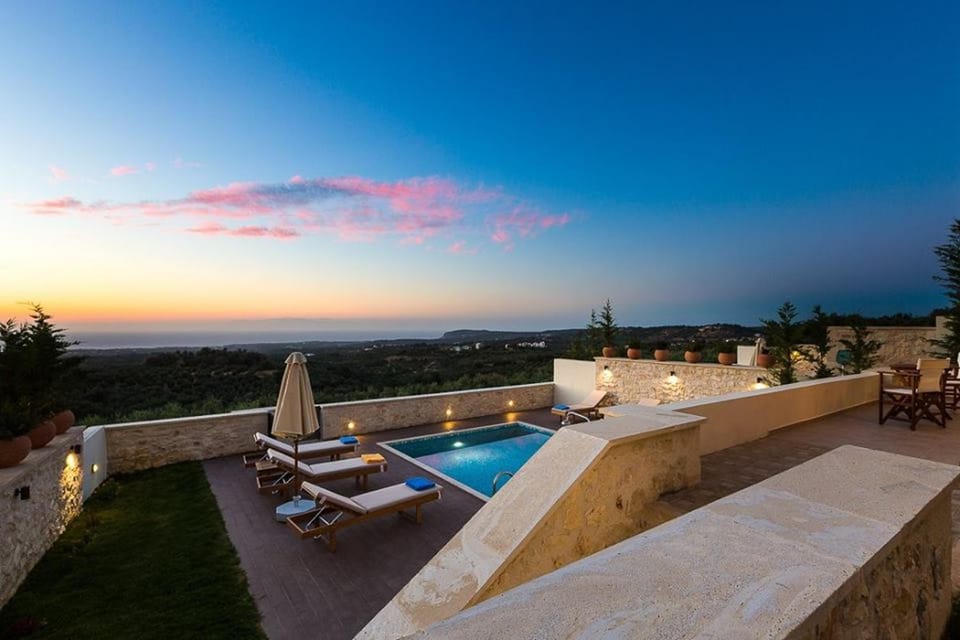 Patio, Pool view, Sea view, Sunset