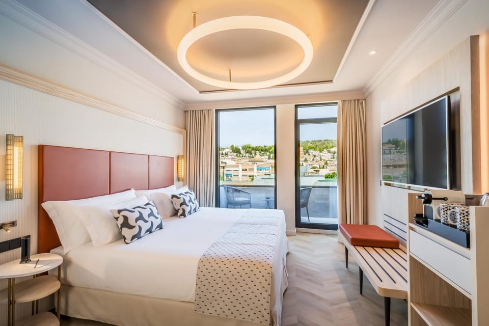 Bed, Bedroom, City view