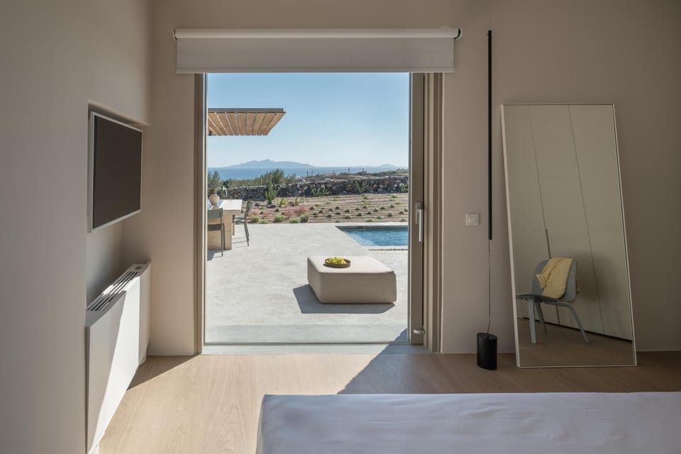 Bed, Natural landscape, Bedroom, Sea view, Swimming pool