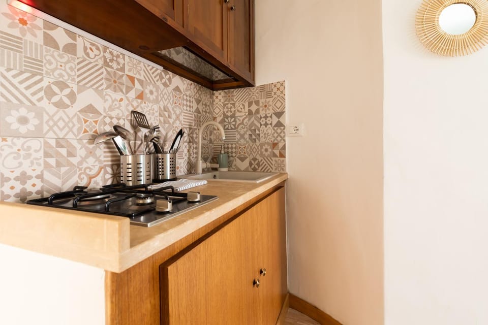 Kitchen or kitchenette, stove