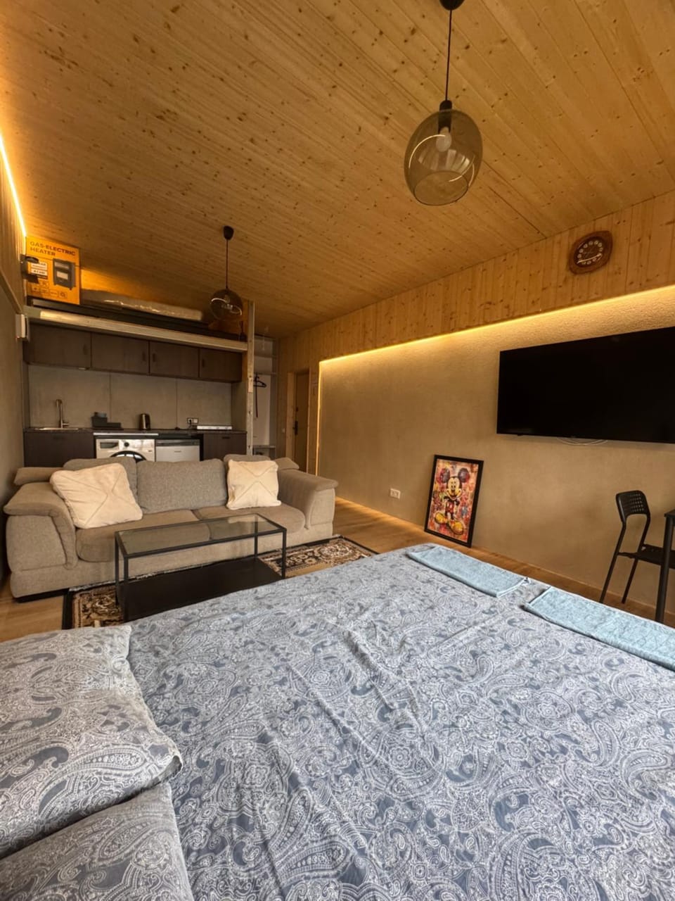 Bed, TV and multimedia, Kitchen or kitchenette, Living room, Photo of the whole room, Seating area, Bedroom