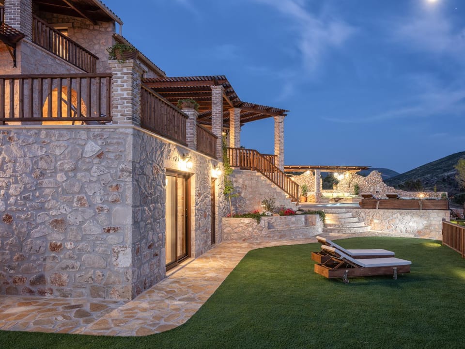 Property building, Patio, Natural landscape, Mountain view, sunbed