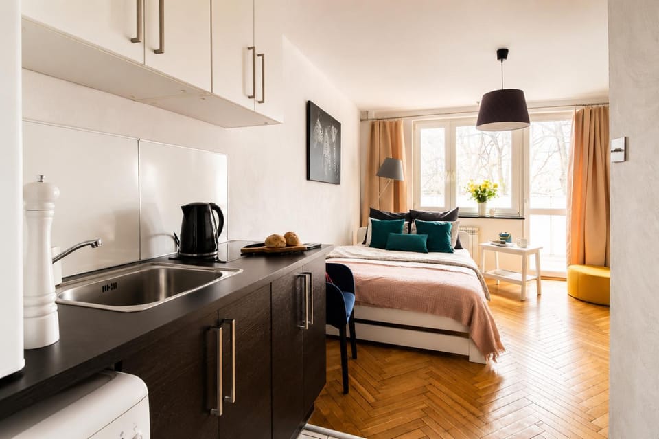Bed, TV and multimedia, Kitchen or kitchenette, Living room, Photo of the whole room, Seating area, Bedroom