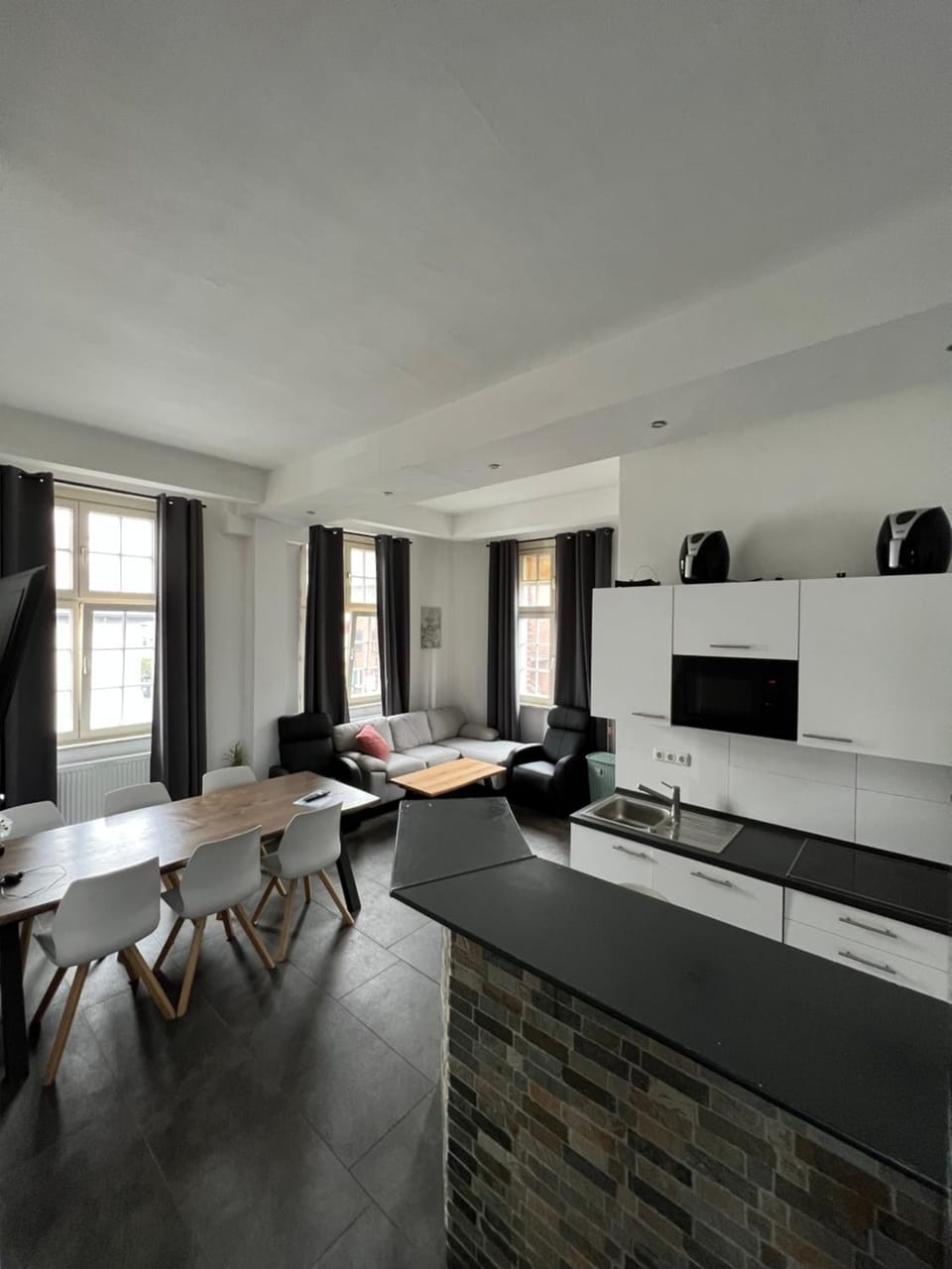 Kitchen or kitchenette, Living room, Dining area