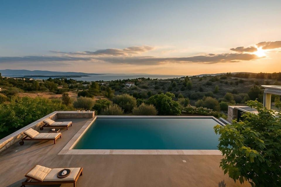Natural landscape, Pool view, Sunset