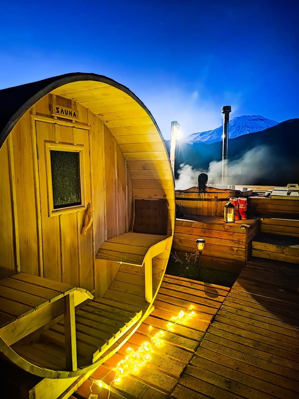 Night, Natural landscape, Sauna