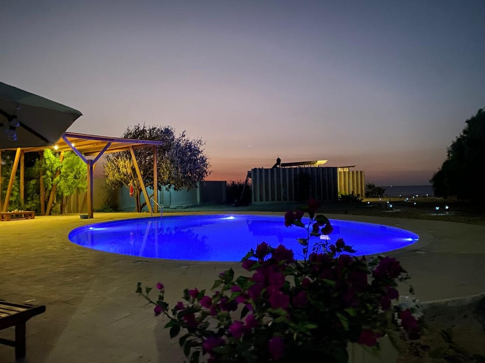 Night, Swimming pool, Sunset, sunbed