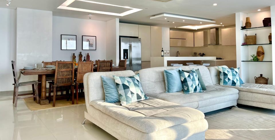 Kitchen or kitchenette, Living room, Seating area, Dining area, Sea view, Sea view