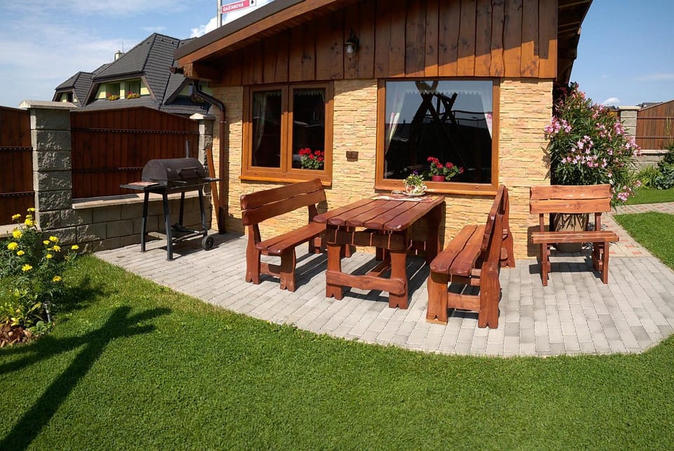 Property building, BBQ facilities, Seating area