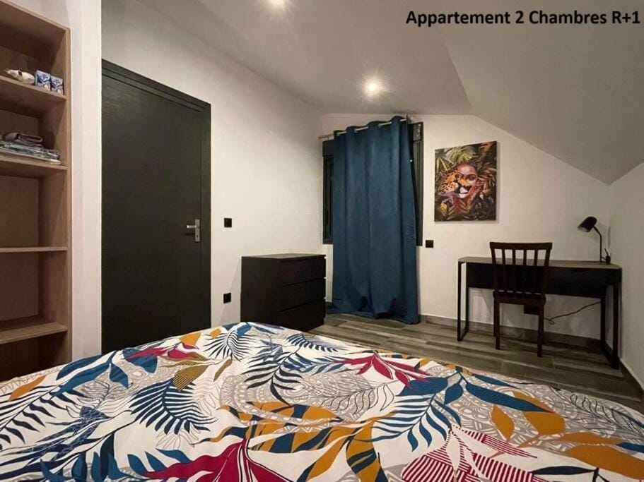 Bed, wardrobe