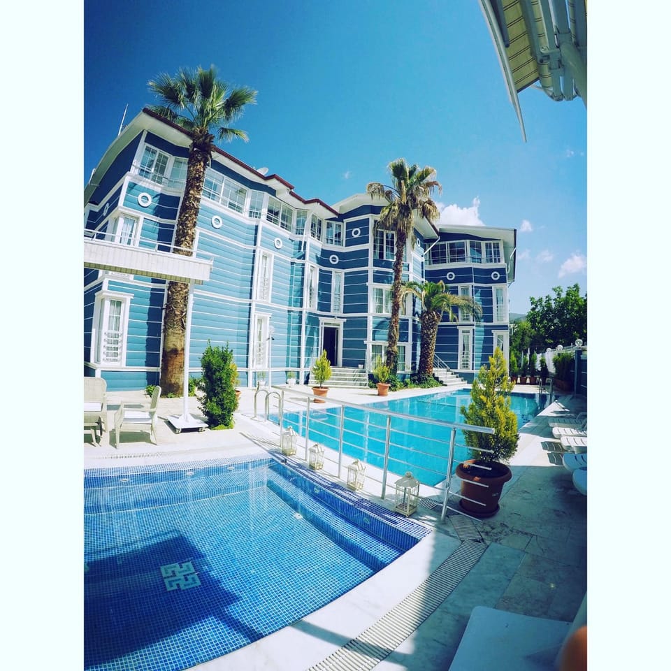 Property building, Garden, Decorative detail, Swimming pool