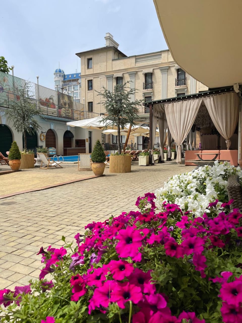 Summer, Swimming pool, Inner courtyard view, sunbed