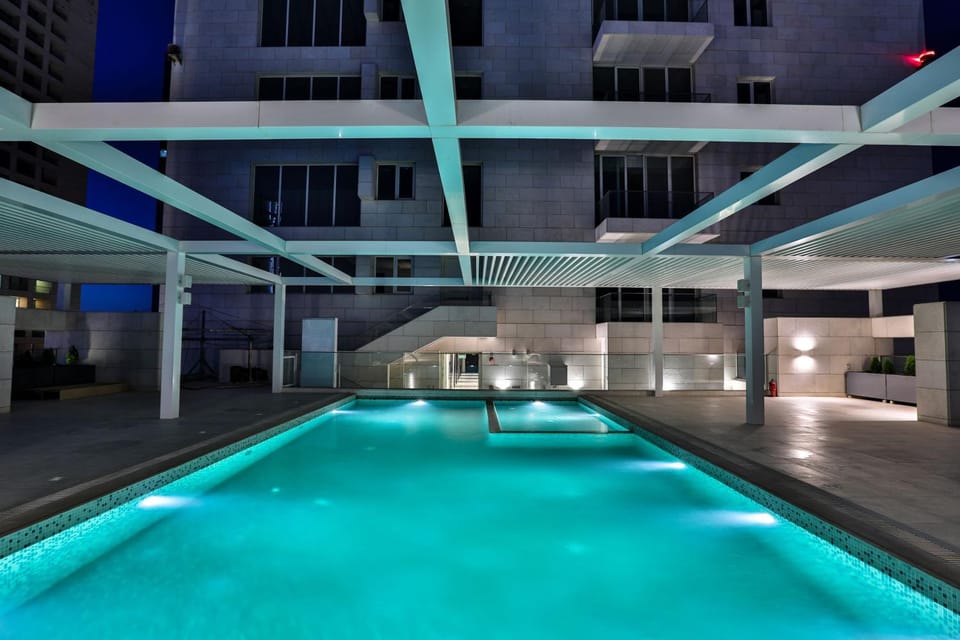 Property building, Night, Pool view, Swimming pool, Swimming pool