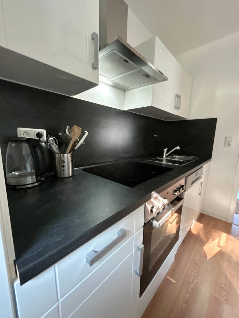 Kitchen or kitchenette, stove, kitchen