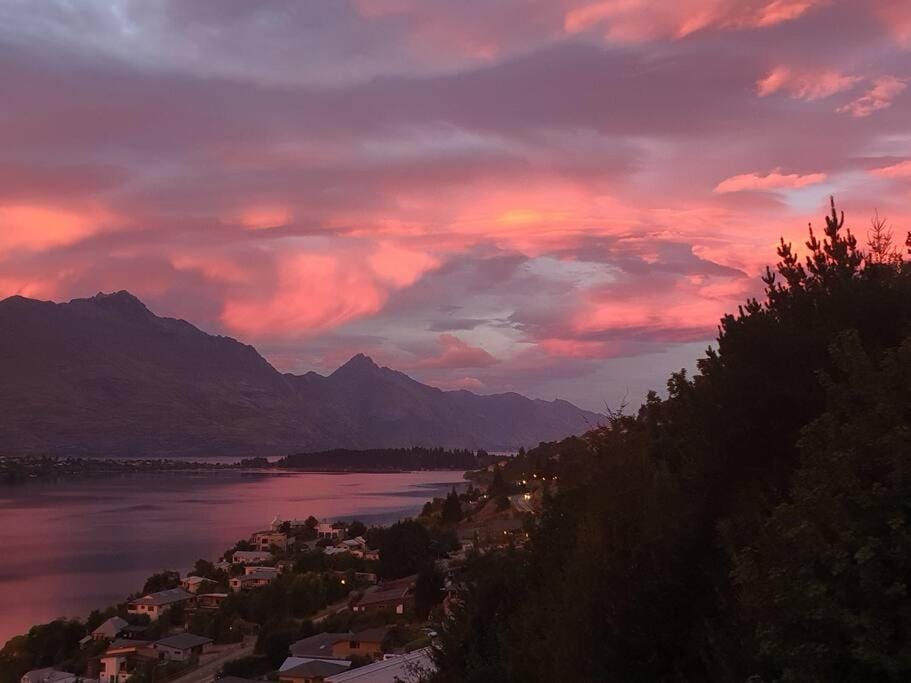 Natural landscape, Lake view, Mountain view, Sunset