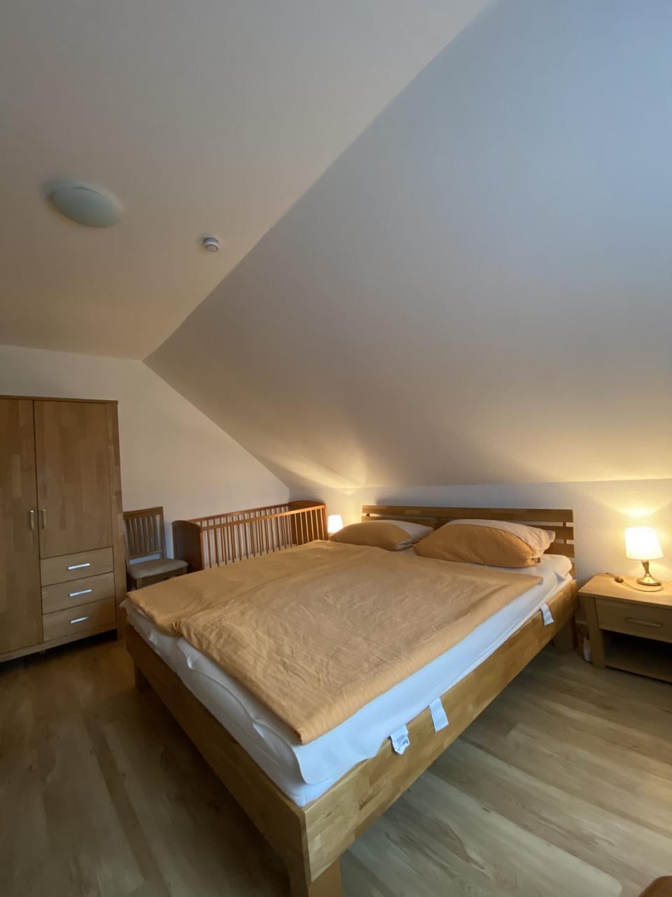 Bedroom, cot, wardrobe