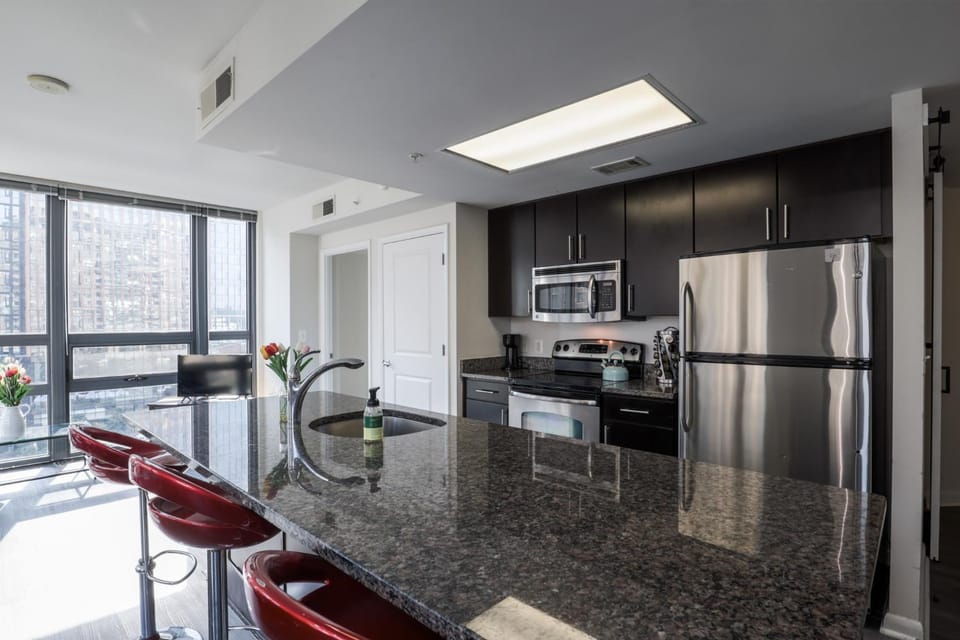 Kitchen or kitchenette, oven, stove