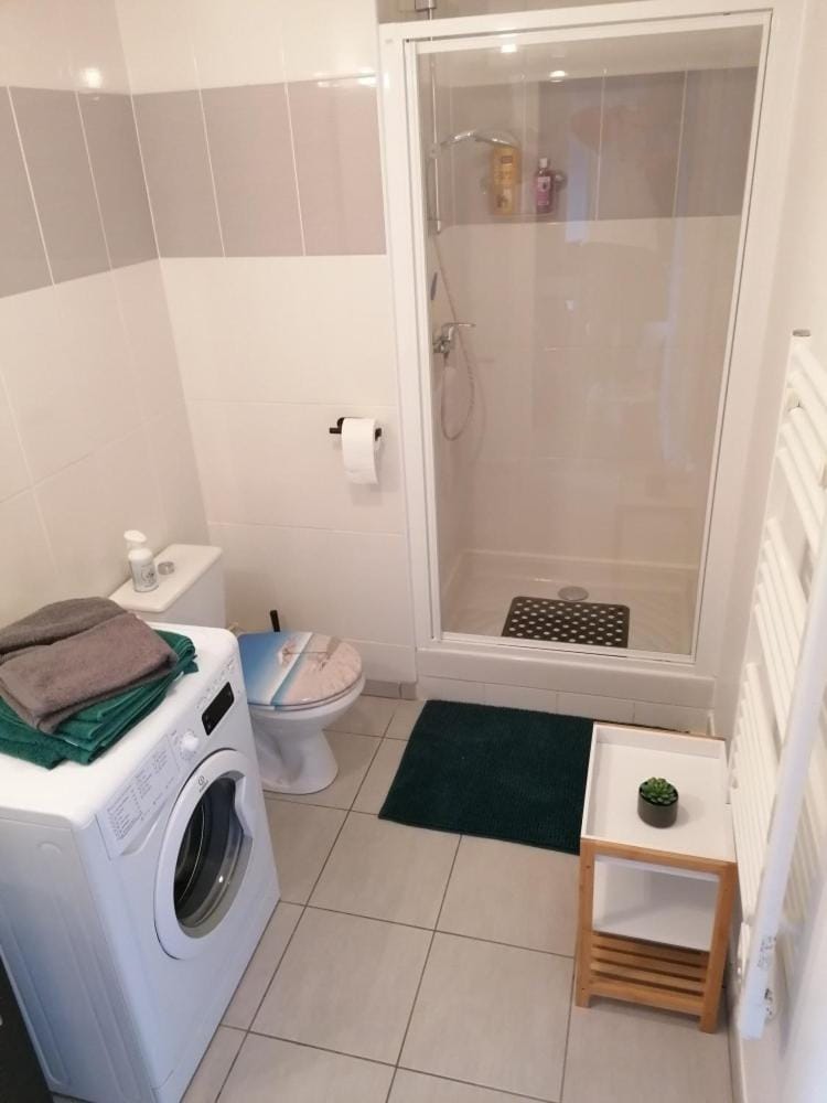 Shower, Toilet, Bathroom, towels, washing machine