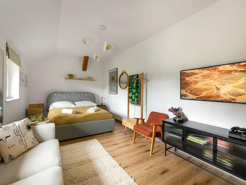Bed, TV and multimedia, Living room, Photo of the whole room, Seating area, Evening entertainment, Bedroom