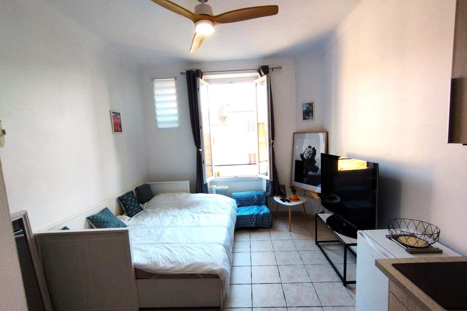 Bed, TV and multimedia, Living room, Photo of the whole room, Seating area, fireplace
